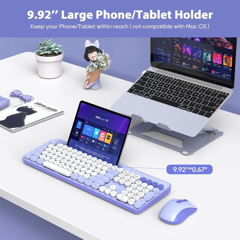 Trueque Wireless Keyboard and Mouse Combo, Retro Round Keycaps, Cute Full-Size Typewriter Keyboard with Phone Holder, Sleep Mode, Click Soft, 2.4GHz Cordless Connection for Windows/PC/Laptop - Image 2